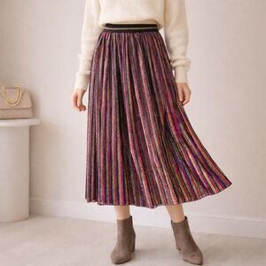 Topshop Metallic Pleated front slit Midi Skirt Multicolor Shimmer Size 2